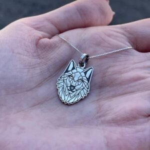 Pingente em prata lobo geométrico